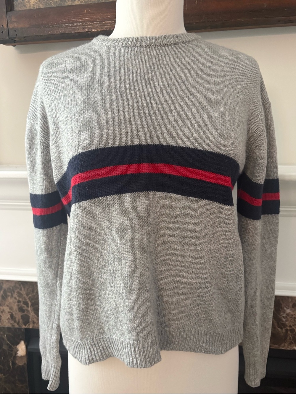 Brandy Melville Bernadette Striped Crewneck Sweater with Navy and Red Stripes